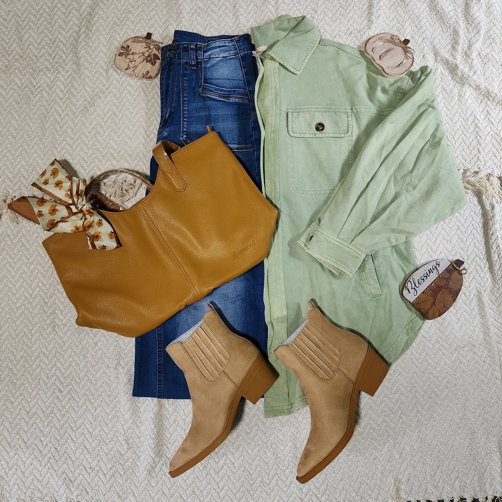 BiBi Sage Green Button Mineral Washed Western Boho Shacket Coat Jacket